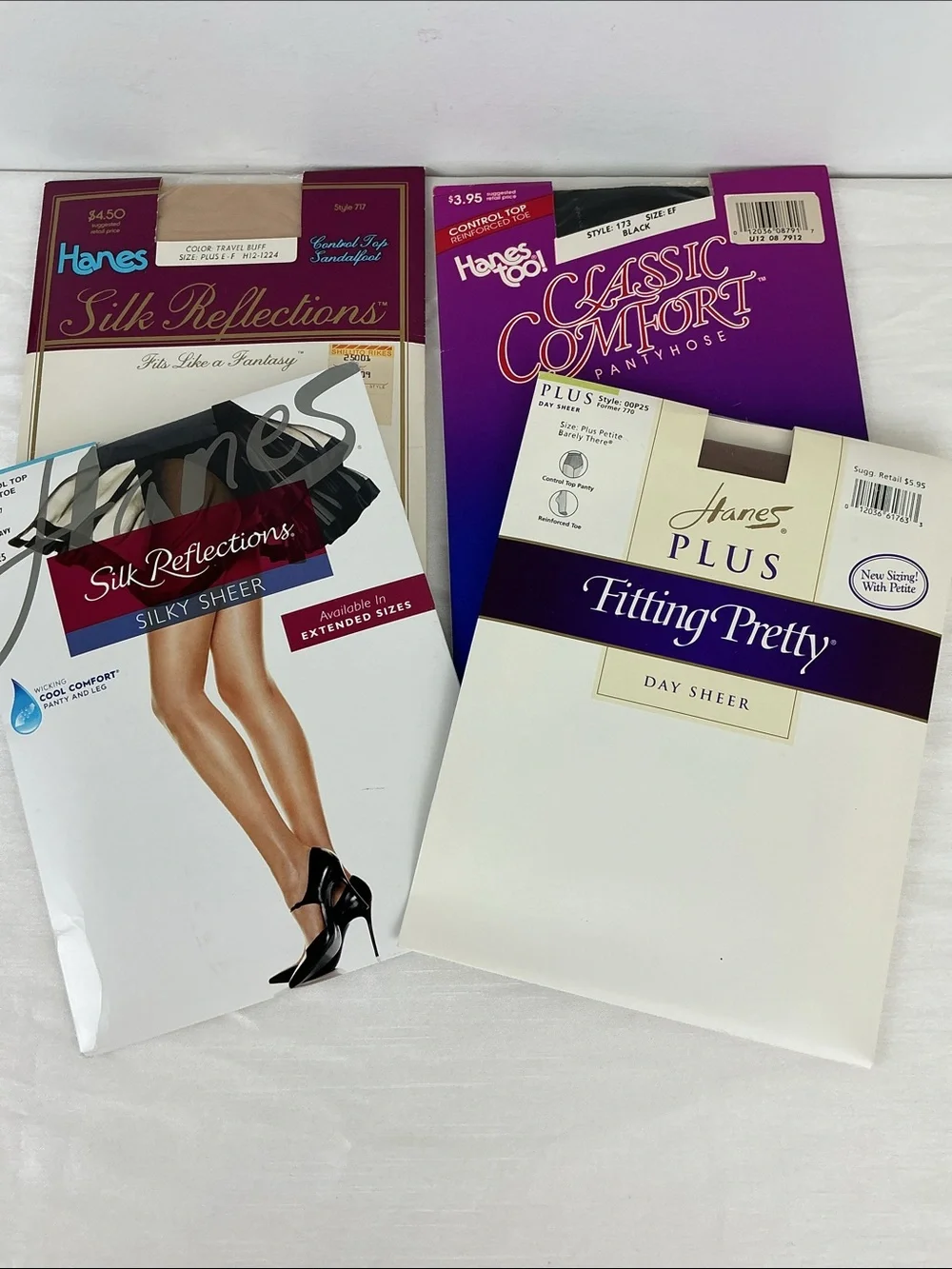 Lot of 4 Vtg Hanes Silk Reflections and More Pantyhose Plus Size EF Control Top